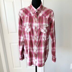 Panhandle Slim Embroidered Rhinestones Plaid  Western Shirt